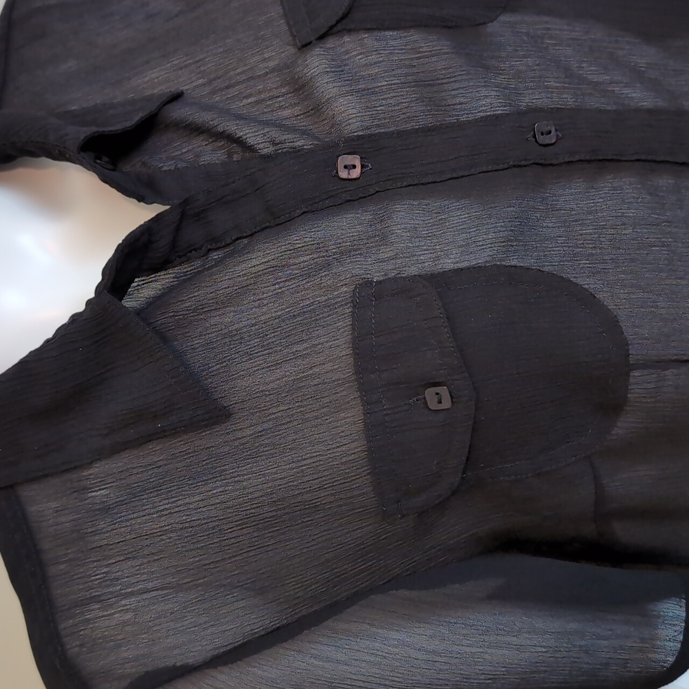 Croft & Barrow Black Sheer Short Sleeve Button Down Blouse SzL EUC